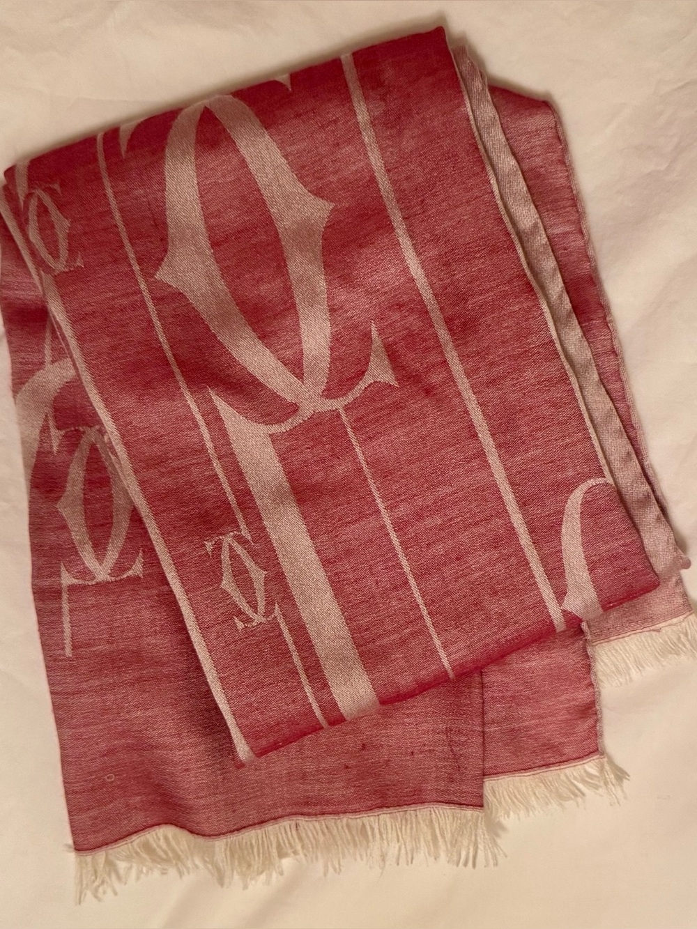 Cartier Pink Logo Cashmere Silk Jacquard Scarf